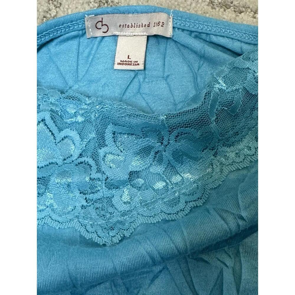 Lace Trim Cami Top Size L Crinkle Turquoise Layering Tank Y2K Fairycore Coquette - Picture 5 of 9
